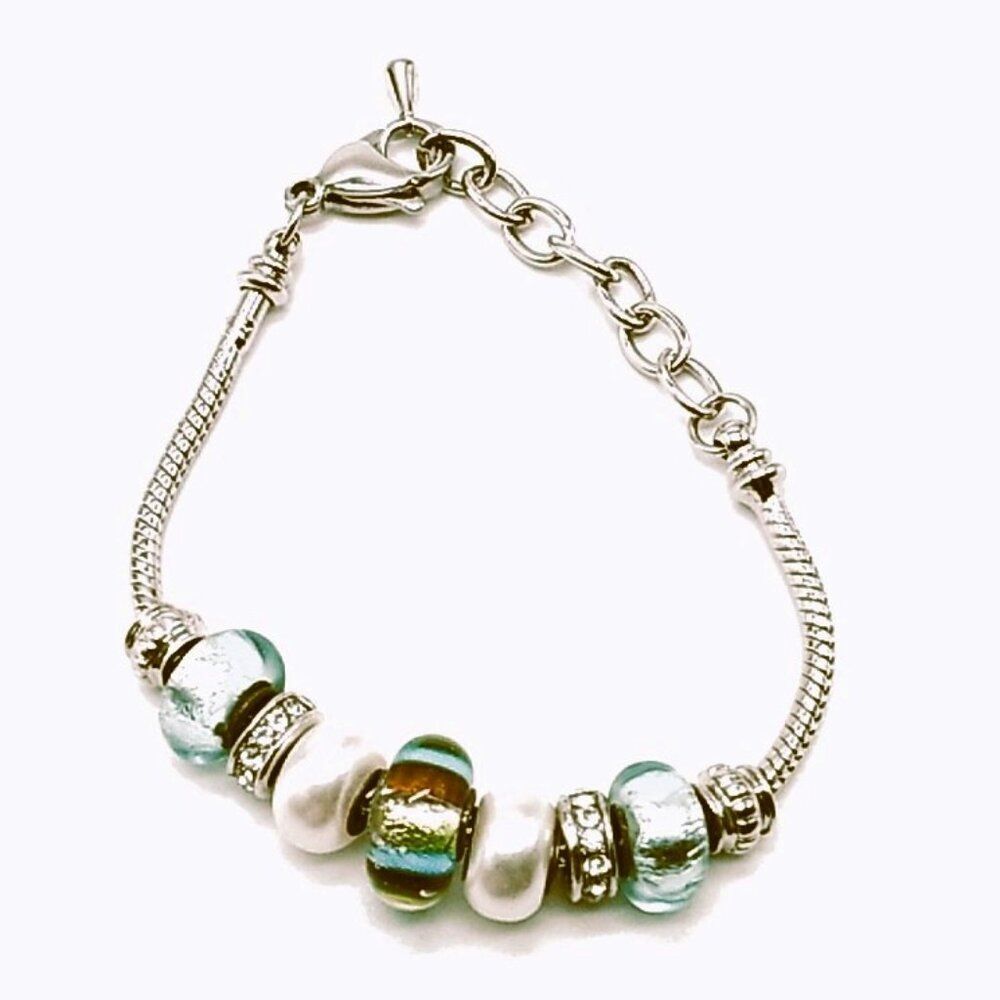 Beaded Charm Bracelet on Silver-tone Snake Chain